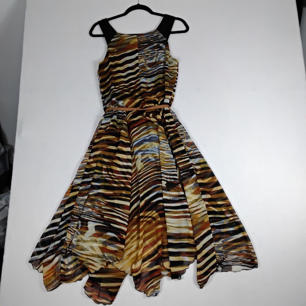 Rabbit Rabbit Rabbit Designs Dress 8 Abstract Chiffon High Low Belted Midi - Picture 5 of 5